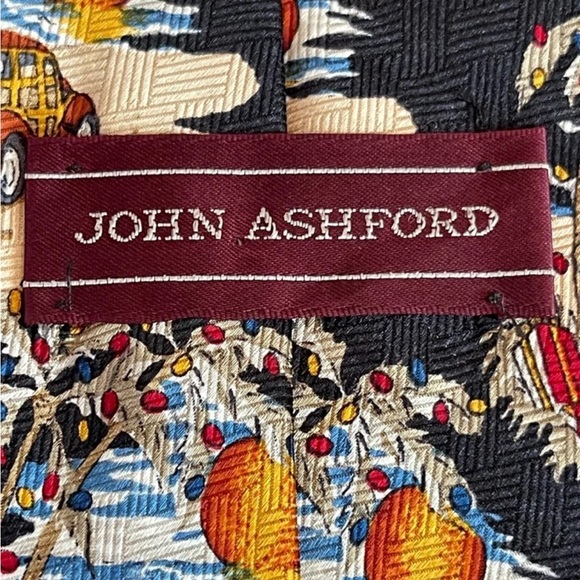 JOHN ASHFORD Mens Beach Scene Christmas Holidays Novelty Silk Tie - Picture 5 of 7